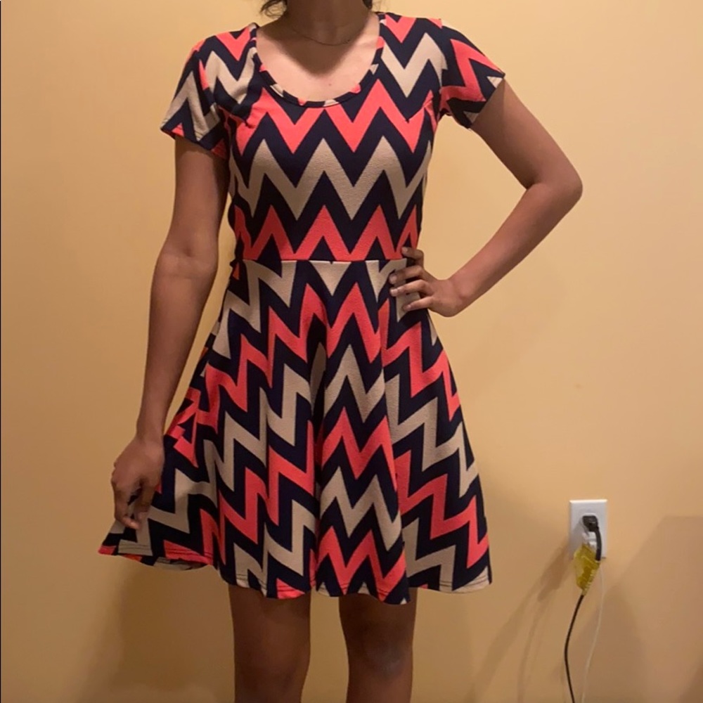 Pink and Beige Zig Zag Stripped Dress